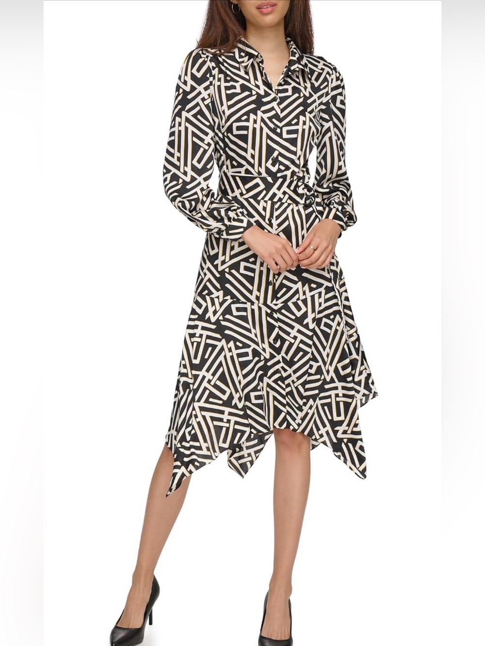 Karl Lagerfeld Paris Geometric Handkerchief Hem Shirt Dress – Size 16
